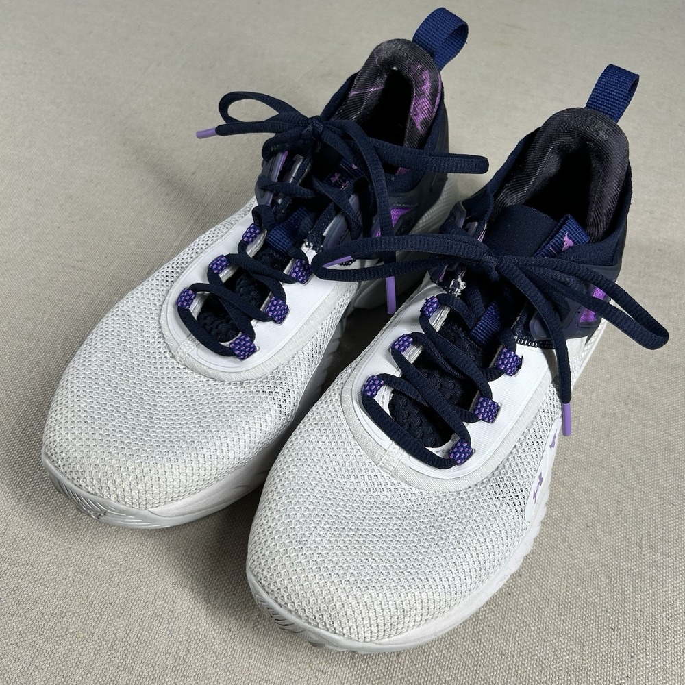 Size 9 - Under Armour Project Rock 5 Disrupt White Midnight Navy W - Picture 3 of 10